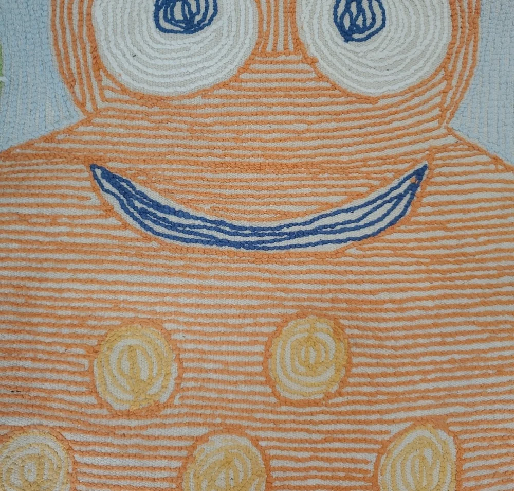 Orange Frog Plush Bath Rug with Blue Eyes and Yellow Spots